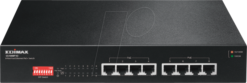 EDI ES-1008PV2 - Switch, 8-Port, Fast Ethernet, PoE+, DIPs