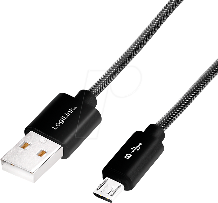 LOGILINK CU0132 - Sync- & Ladekabel, USB-A -> Micro-B, Nylon, schwarz/grau, 1,0 m