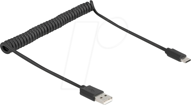 DELOCK 90368 - USB 2.0 Kabel, A zu C Spiralkabel, 0,45 - 0,75 m