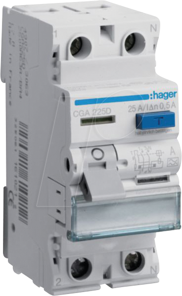 HAGER CGA225D - Fehlerstromschutzschalter 2 polig 6kA 25 A 500mA Typ A