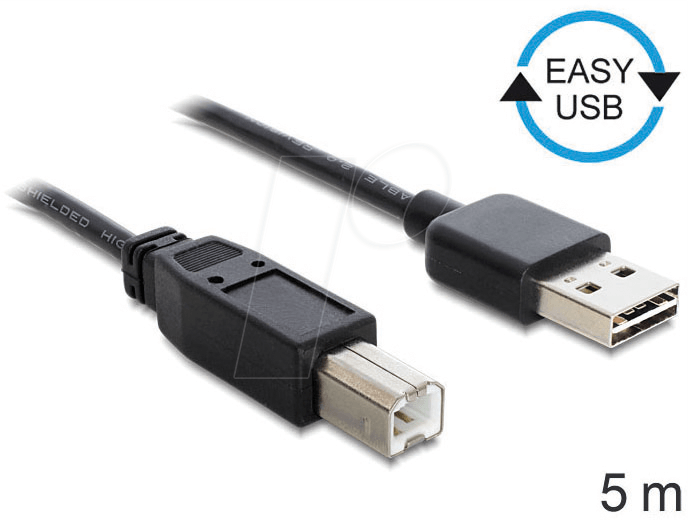 DELOCK 85553 - USB 2.0 Kabel, EASY A Stecker auf B Stecker, 5 m