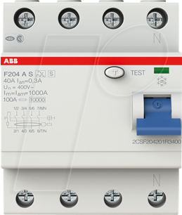 ABB F204AS-4003 - Fehlerstromschutz-Schalter, Typ A, 40 A, 300 mA, 4 polig