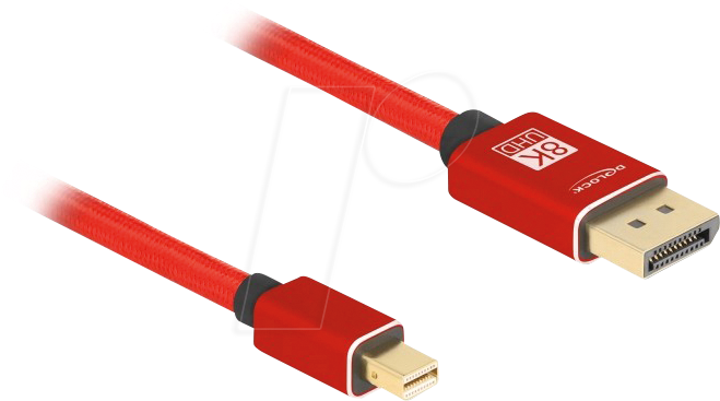 DELOCK 81095 - Mini DP zu DP Kabel, 8K 60 Hz, rot, ohne Einrastfunktion, 2 m