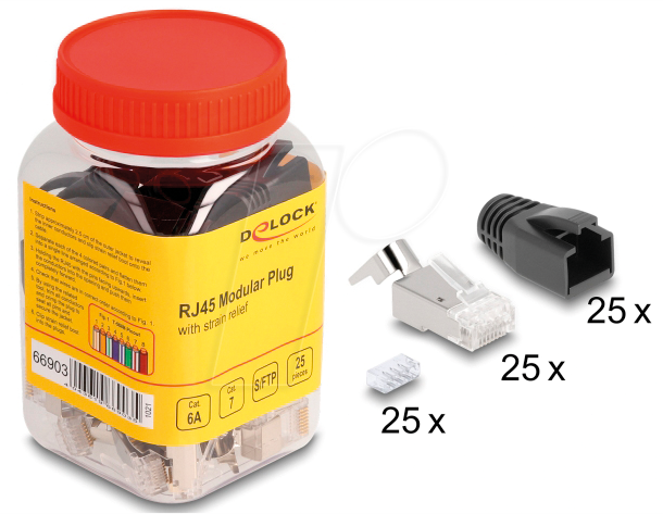 Thumbnail - DELOCK 66903 - RJ45 Modularer Stecker Cat.7, mit Zugentlastung, 25 Stück