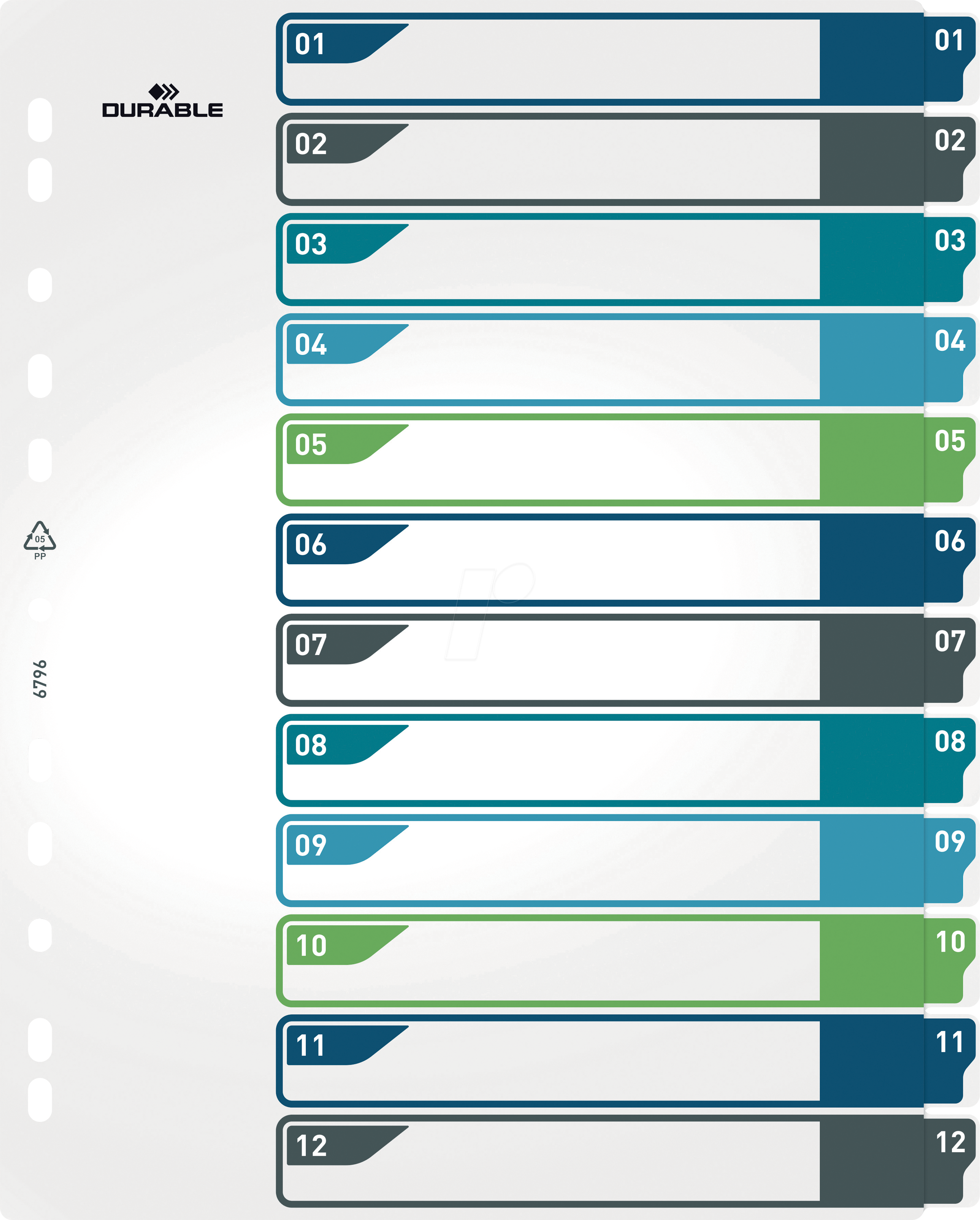 DURABLE 679627 - Kunststoffregister, A4 (1-12), mehrfarbig