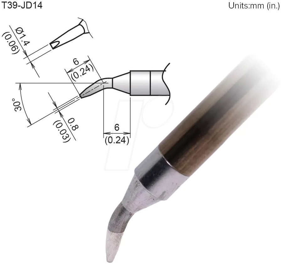 HAK T39-JD14 - Aktiv-Lötspitze T39-JD14, 1,4 mm, gebogen, Meißel
