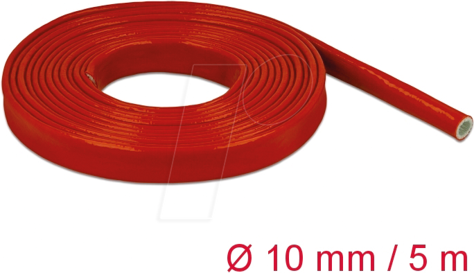 Thumbnail - DELOCK 18898 - Feuerfester Schutzschlauch, silikonbeschichtet, 5 m x 10 mm, rot
