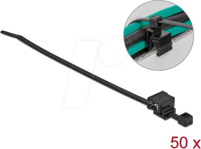DELOCK 19565 - Kabelbinder mit Befestigungsclip L 200 x B 4,8 mm schwarz 50 Stk
