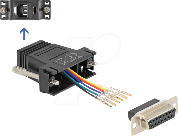 DELOCK 67087 - Adapter D-Sub 15 Pin Bu. > RJ12 Bu. Montagesatz, schwarz