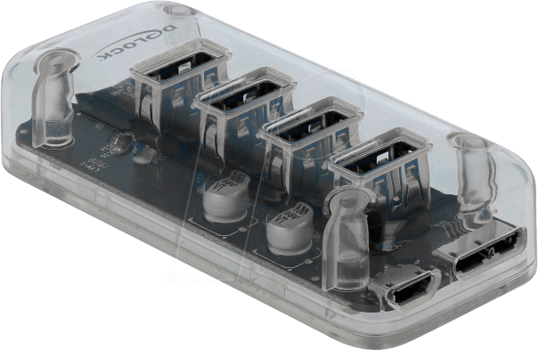 DELOCK 64087 - Externer USB 3.0 Hub mit 4 Ports transparent
