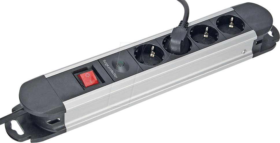 EGB GABKS04 - Steckdosenleiste, 4-fach, Alu, Ü-Schutz, mit Schalter, 1,4 m