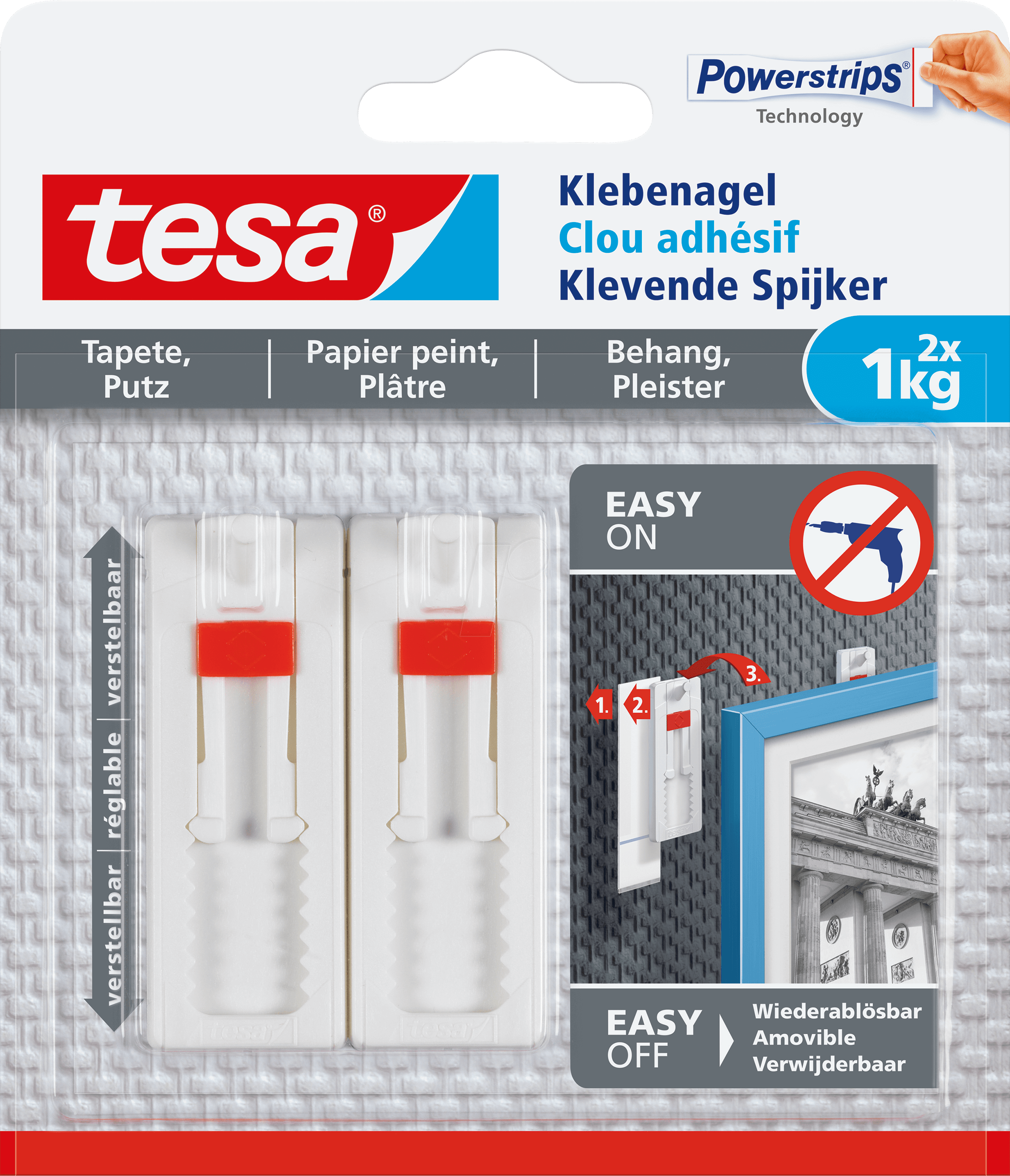 TESA 77774 - tesa Verstellbarer Klebenagel 1 kg, 2er Pack