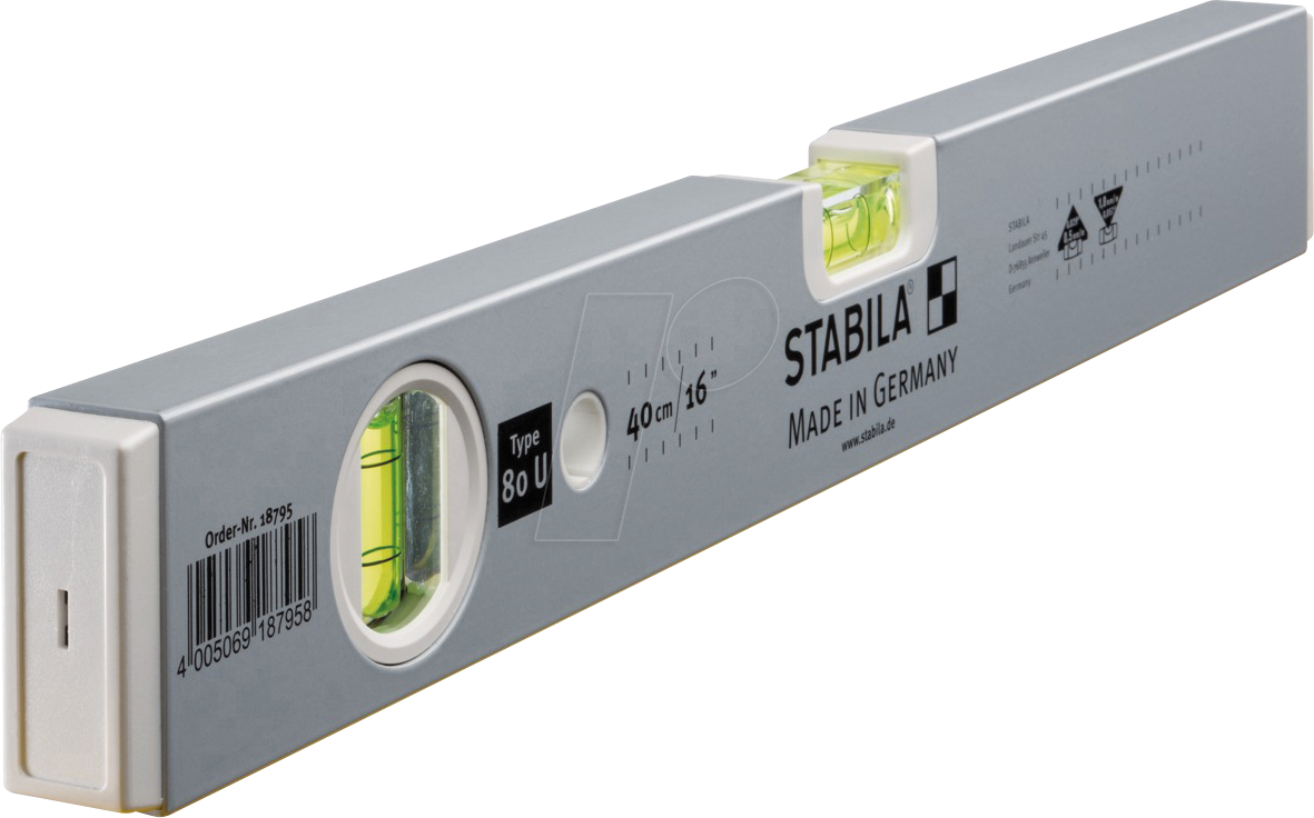 STABILA 18795 - Wasserwaage, Balkenwasserwaage, Type 80 U, 400 mm