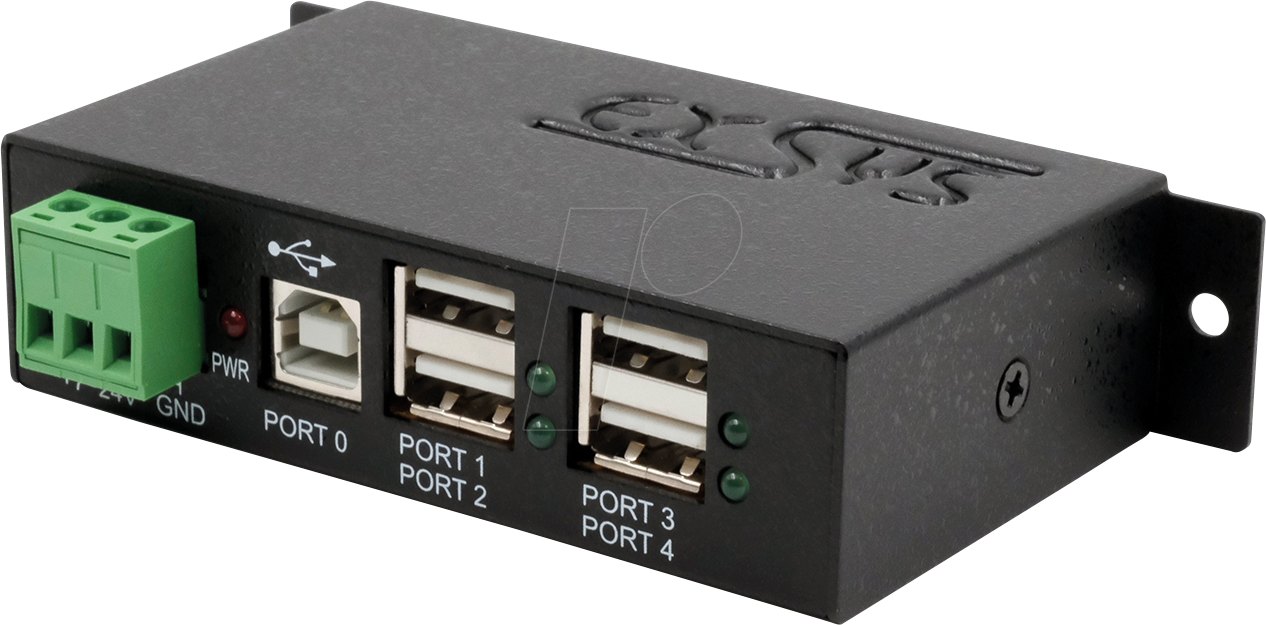 Thumbnail - EXSYS EX-1163HMS - USB 2.0 4 Port Industrie-Hub, 15kV ESD, Din-Rail