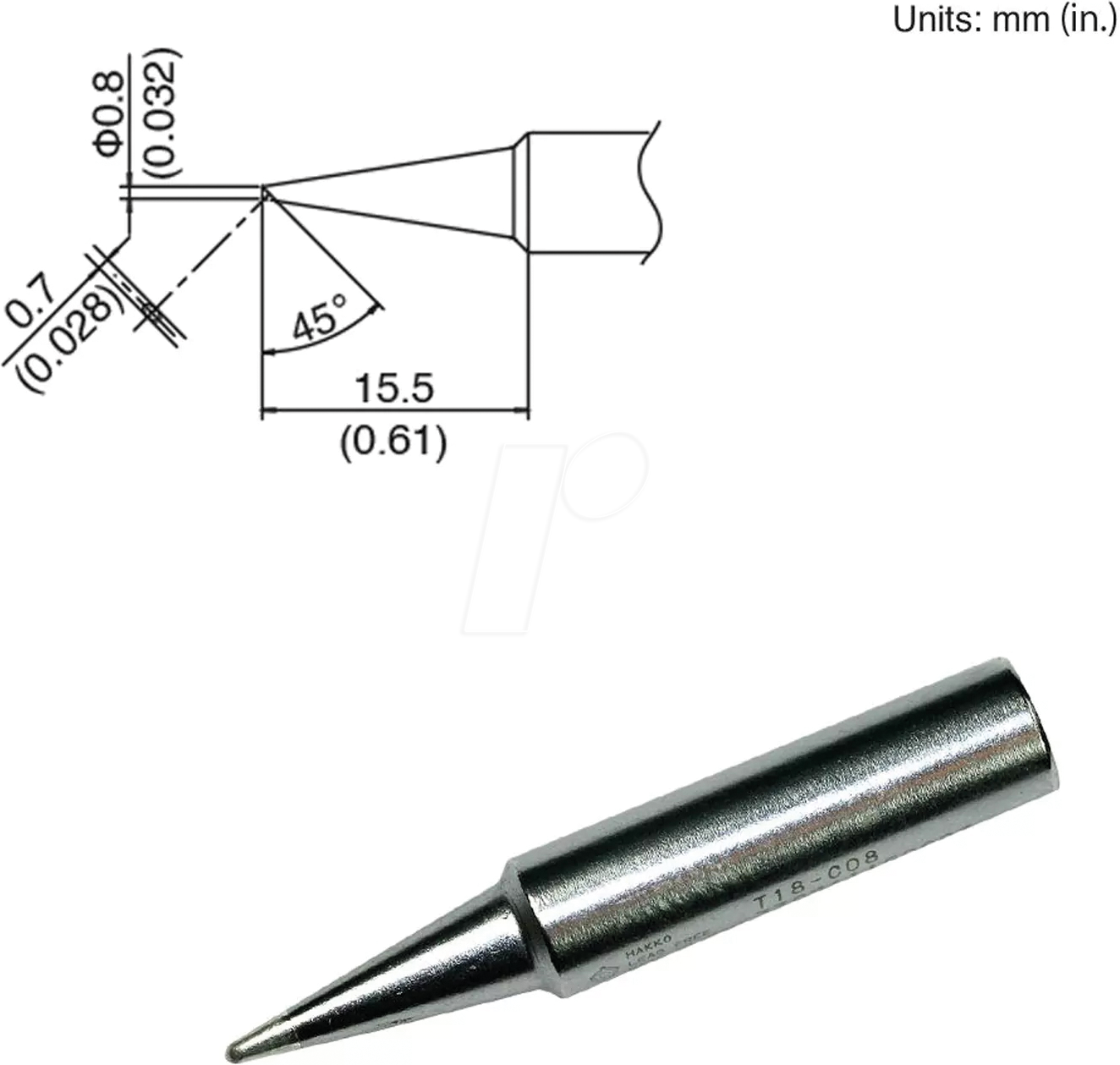 HAK T18-C08 - Lötspitze T18-C08, 0,8 mm, abgeschrägt