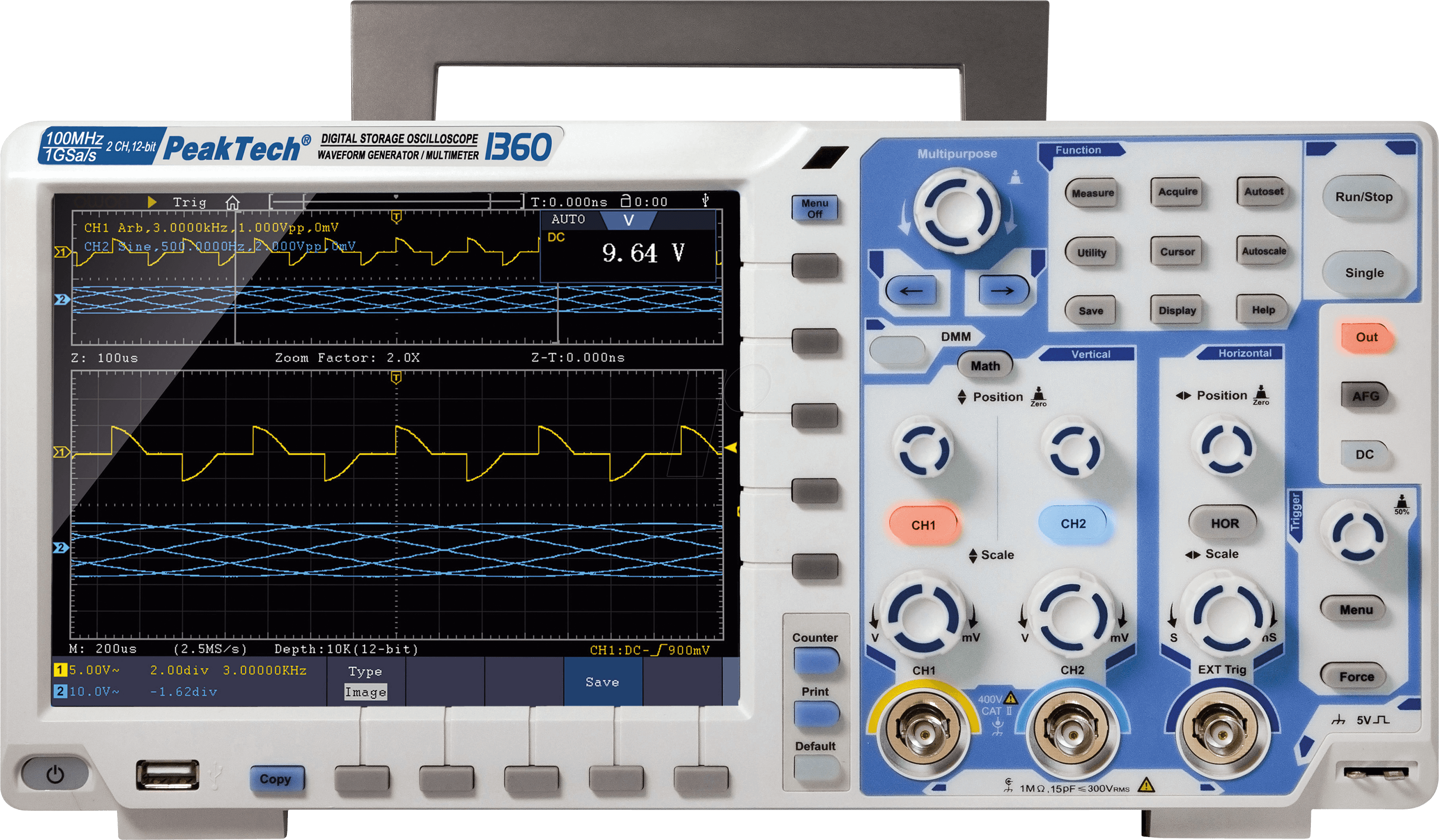 PEAKTECH 1360 - Digital-Speicher-Oszilloskop, 100 MHz