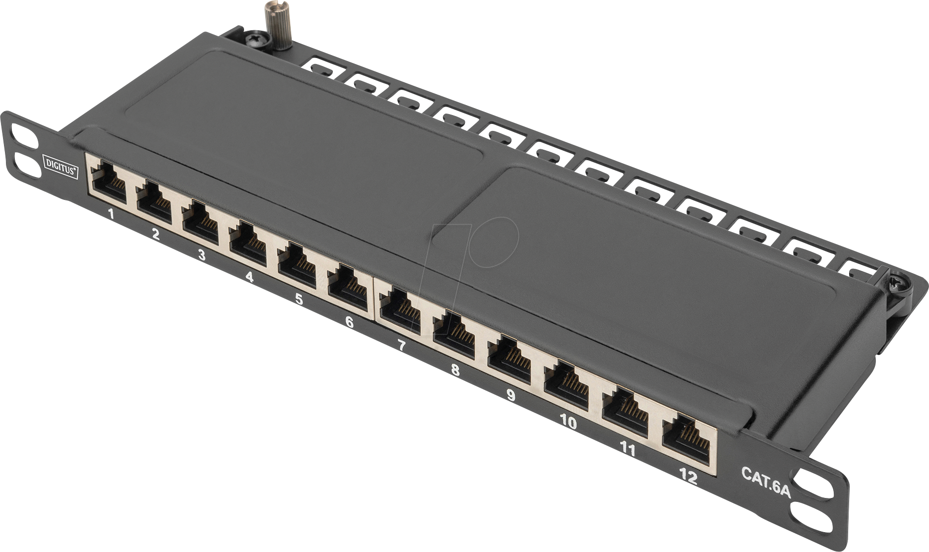 DIGI 91612SSLEA - Patchpanel, Cat.6a, 0,5HE, 12 Port, geschirmt, schwarz