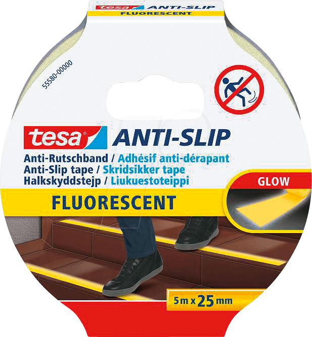 TESA 55580 - Anti Rutschband, 5 m x 25 mm, fluoreszierend