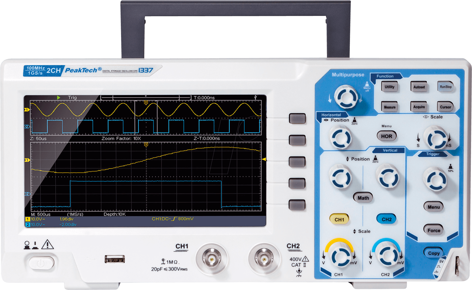PEAKTECH 1337 - Digital-Speicher-Oszilloskop, 100 MHz, 2 Kanäle