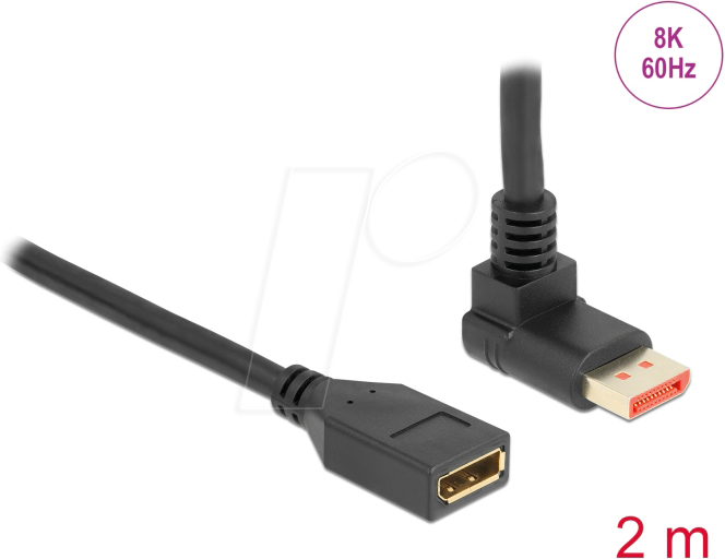 DELOCK 87081 - DisplayPort 1.4 Verlängerung, 8K @60 Hz, 90° oben gewinkelt, 2 m