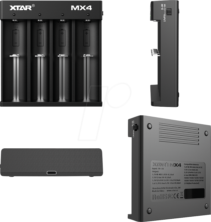 XTAR MX4 MIXER - Ladegerät MX4, Li-Ion, NiMH, LiFePO4, 4 Slot