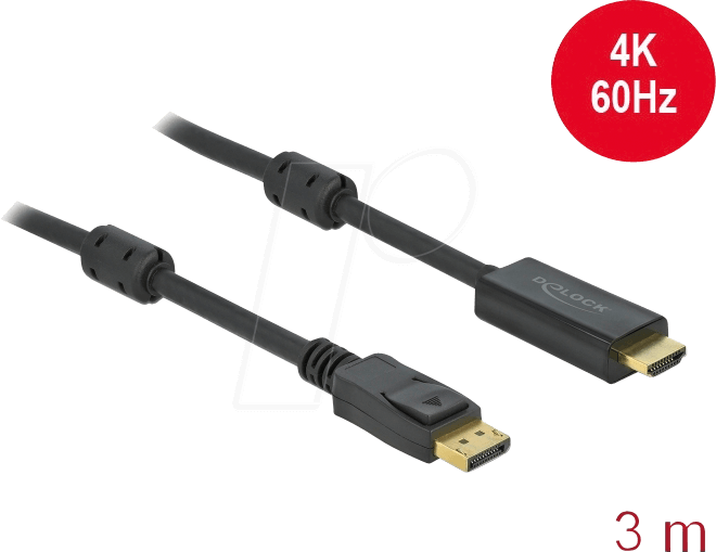 DELOCK 85957 - Aktives DP 1.2 zu HDMI Kabel 4K 60 Hz 3 m