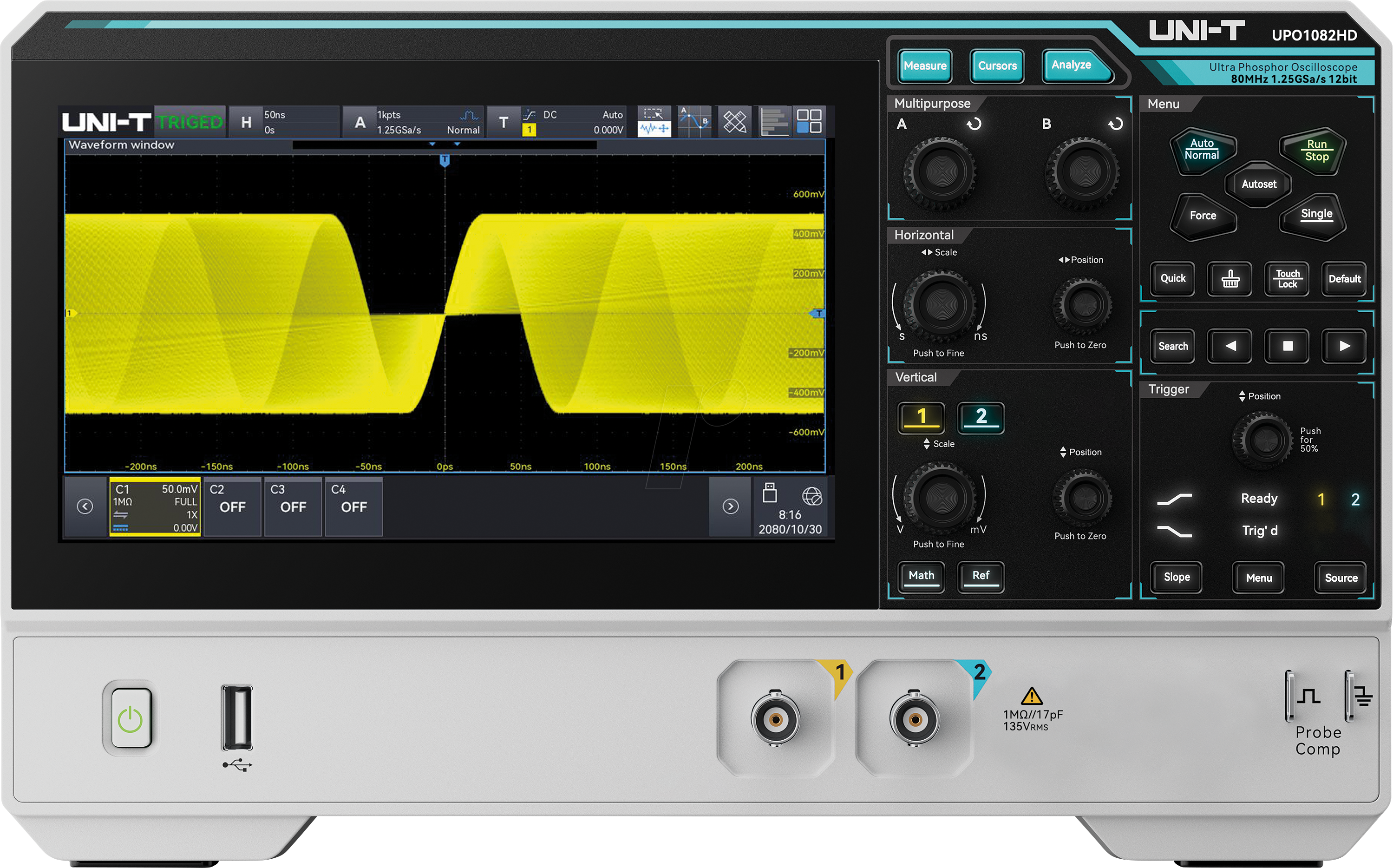 UT UPO1082HD - Digital-Speicher-Oszilloskop UPO1082HD, 80 MHz, 12bit, 2 Kanäle