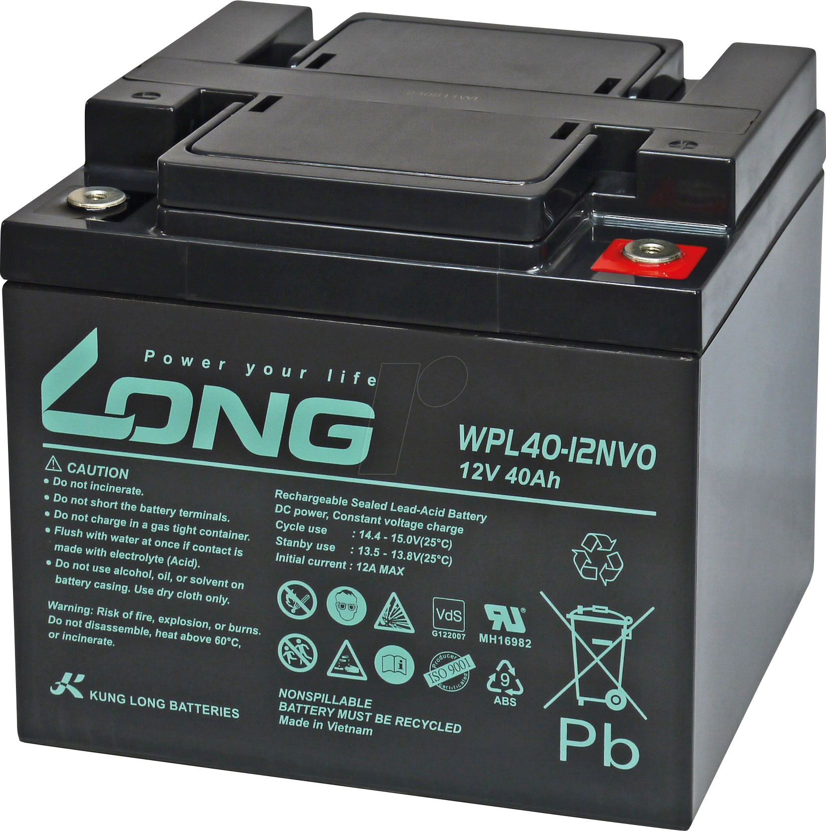 WPL 40-12N - Blei-Vlies-Akku, 12 V, 40 Ah, Longlife