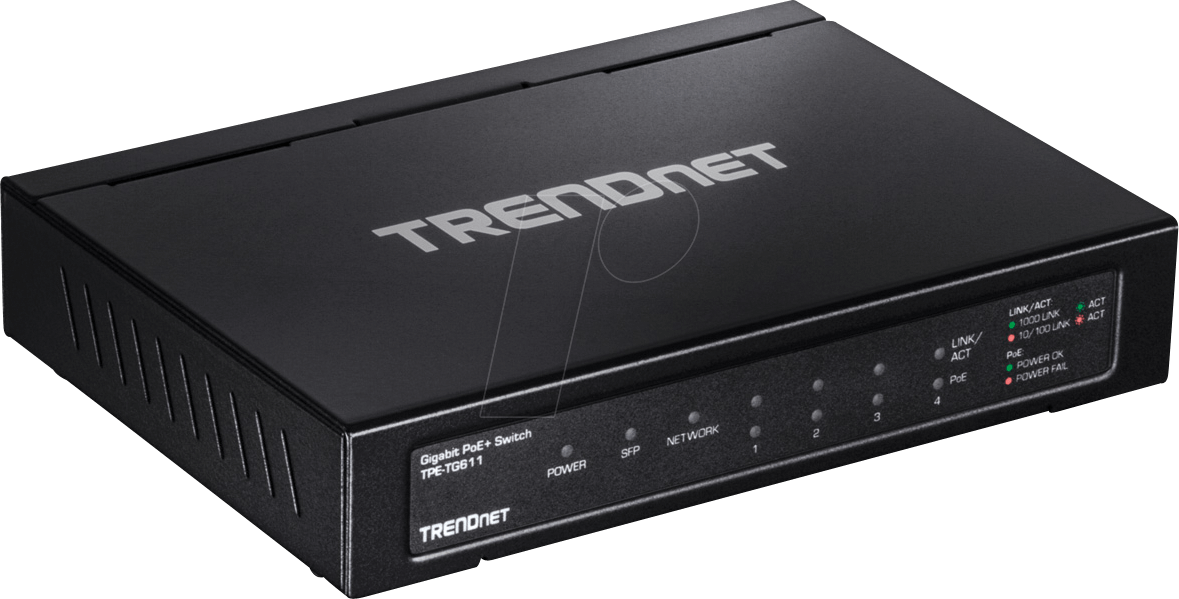 Thumbnail - TRN TPE-TG611 - Switch, 6-Port, Gigabit Ethernet, PoE+, 1x SFP