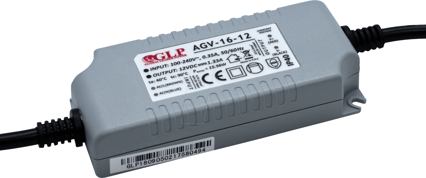 AGV-16-12 - LED-Netzteil, 15,96 W, 12 V DC, 1,33 A, IP40