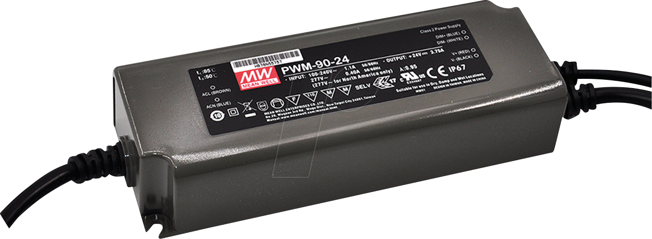 MW PWM-90-24DA2 - LED-Netzteil, 90 W, 24 V, 3,75 A, Dali 2.0, IP67