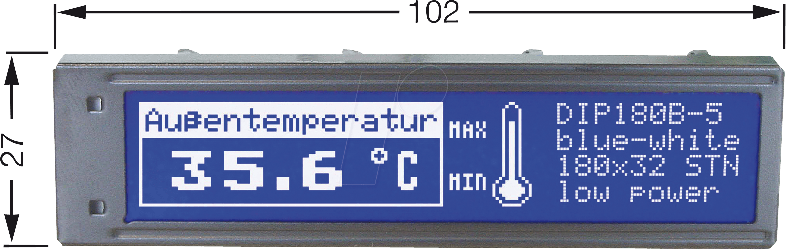 Thumbnail - LCD 180BL DIP - LCD DIP-Grafikmodul, 180 x 32 Punkte, blau