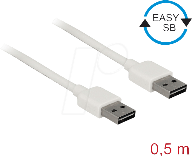 DELOCK 85192 - USB 2.0 Kabel, EASY A Stecker auf A Stecker, 0,5 m, weiß
