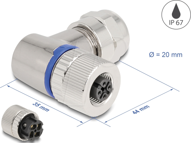 DELOCK 60565 - M12 Steckverbinder A-kodiert 4 Pin Buchs, 90° gewinkelt Metall