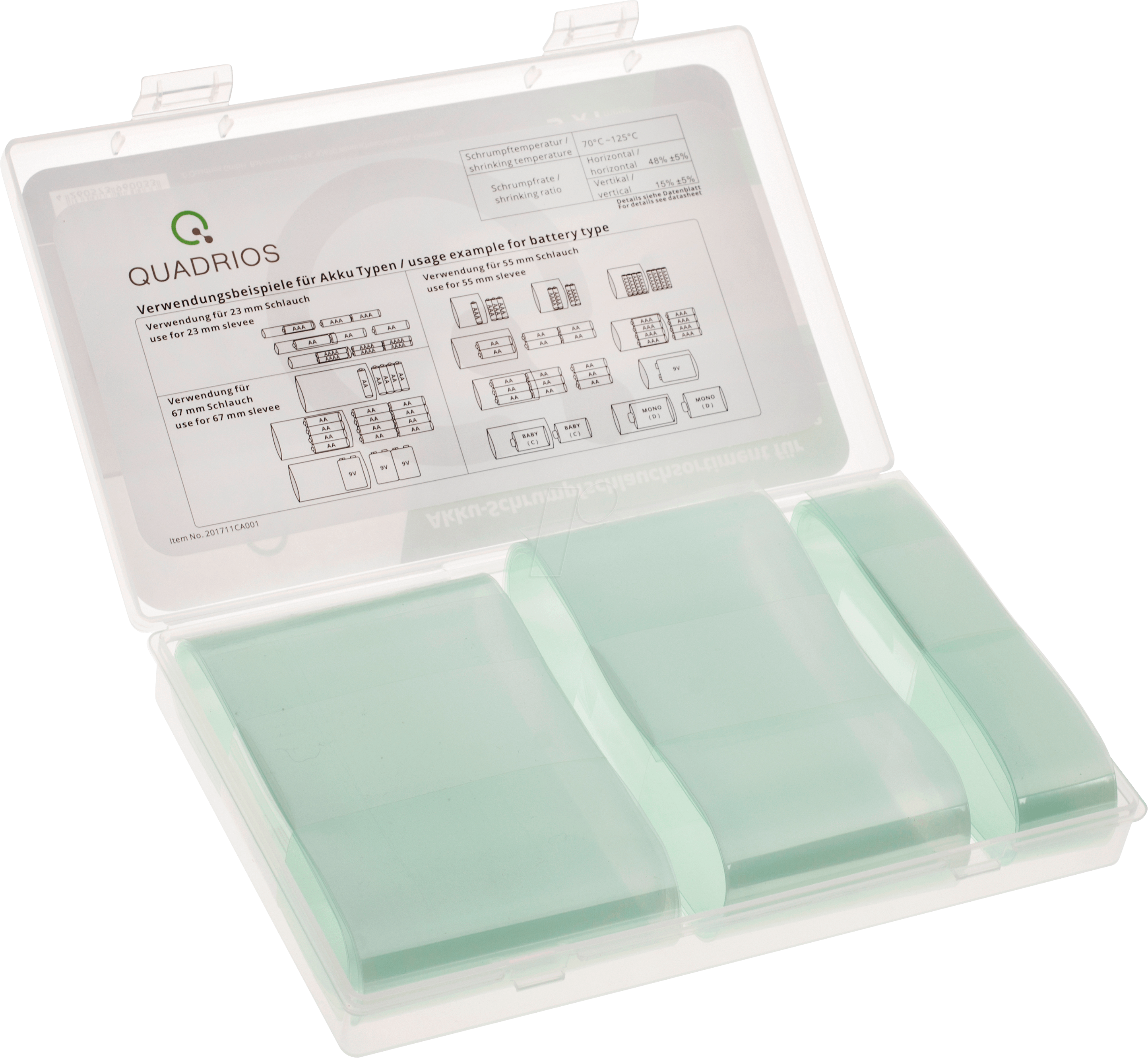 QUAD 201711CA001 - Akku-Schrumpfschlauch-Sortiment, Schrumpfrate 2:1, Transparent