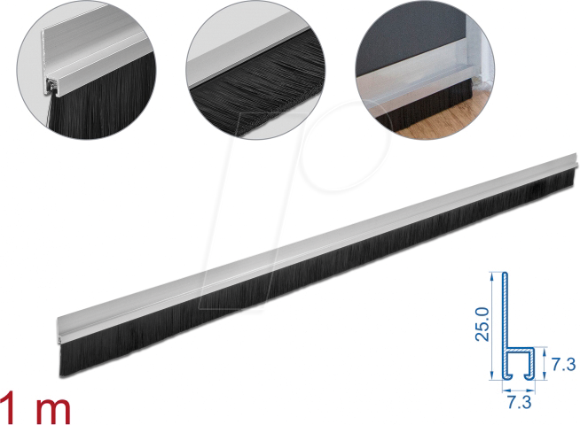 DELOCK 66651 - Bürstenstreifen 40 mm mit Alu-Profil gerade - Länge 1 m