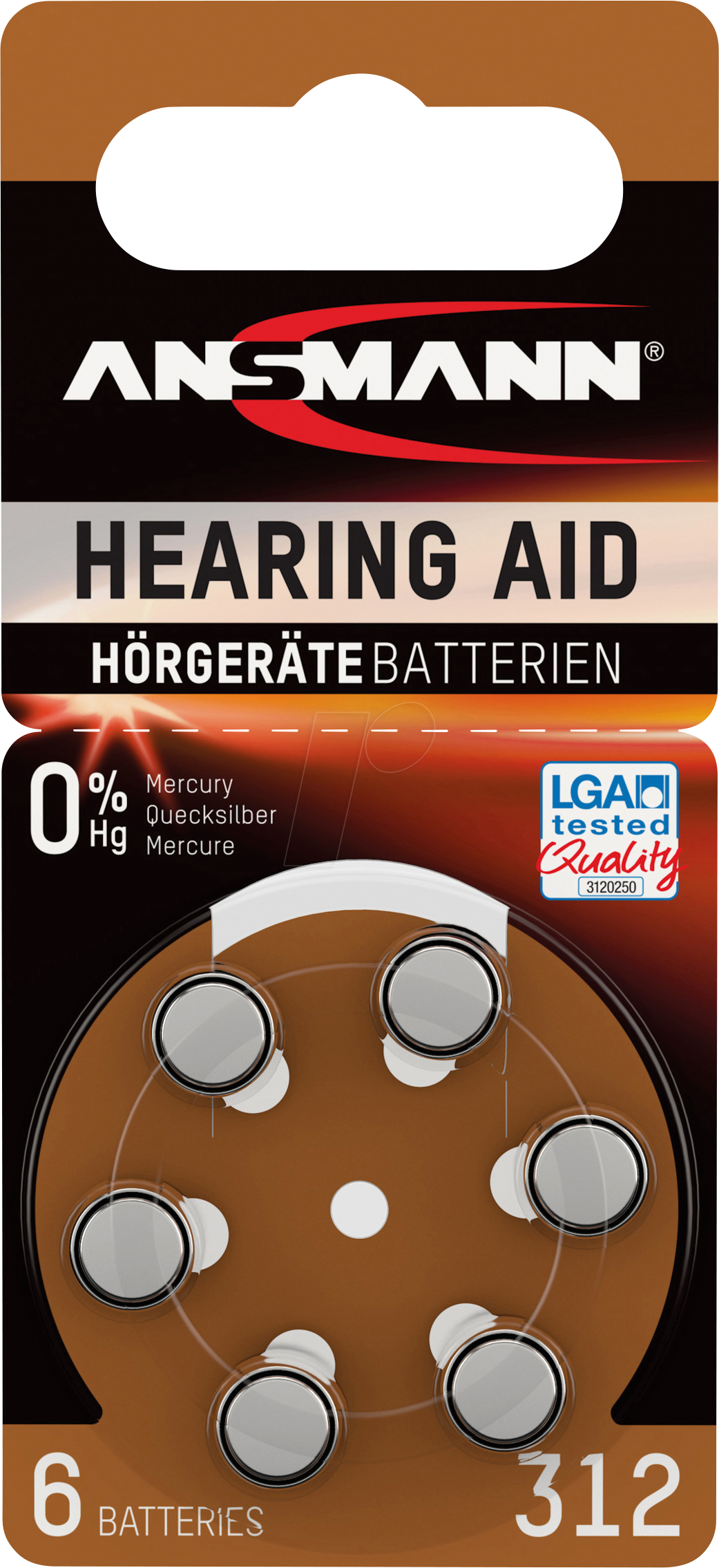 ANS 1516-0148 - Hörgerätebatterie, Zink-Luft, 7,90x3,60 mm, Aid 312, 60er-Pack