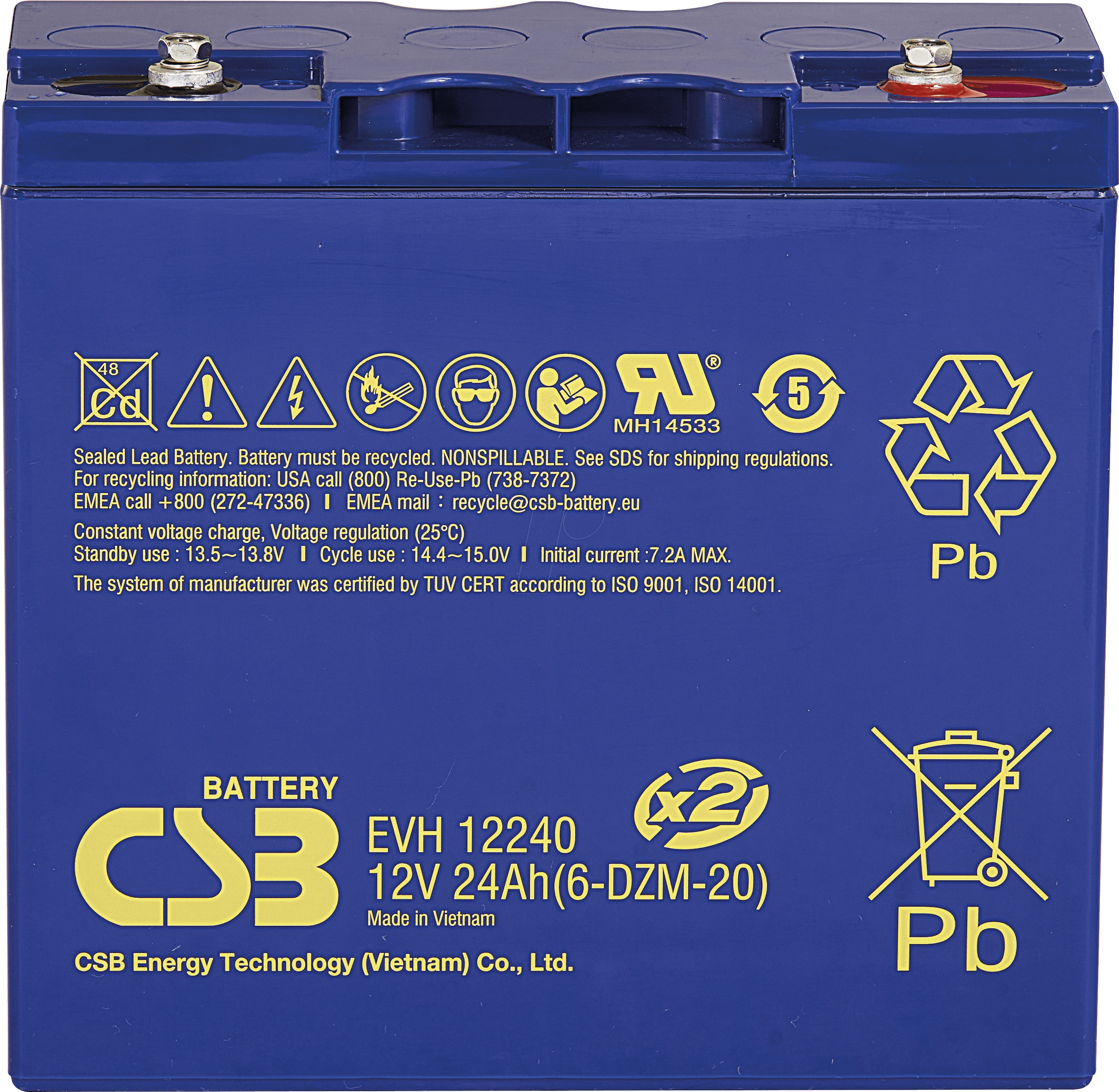 Thumbnail - CSB EVH12240 - Blei-Vlies-Akku, 12 V, 24 Ah, zyklenfest