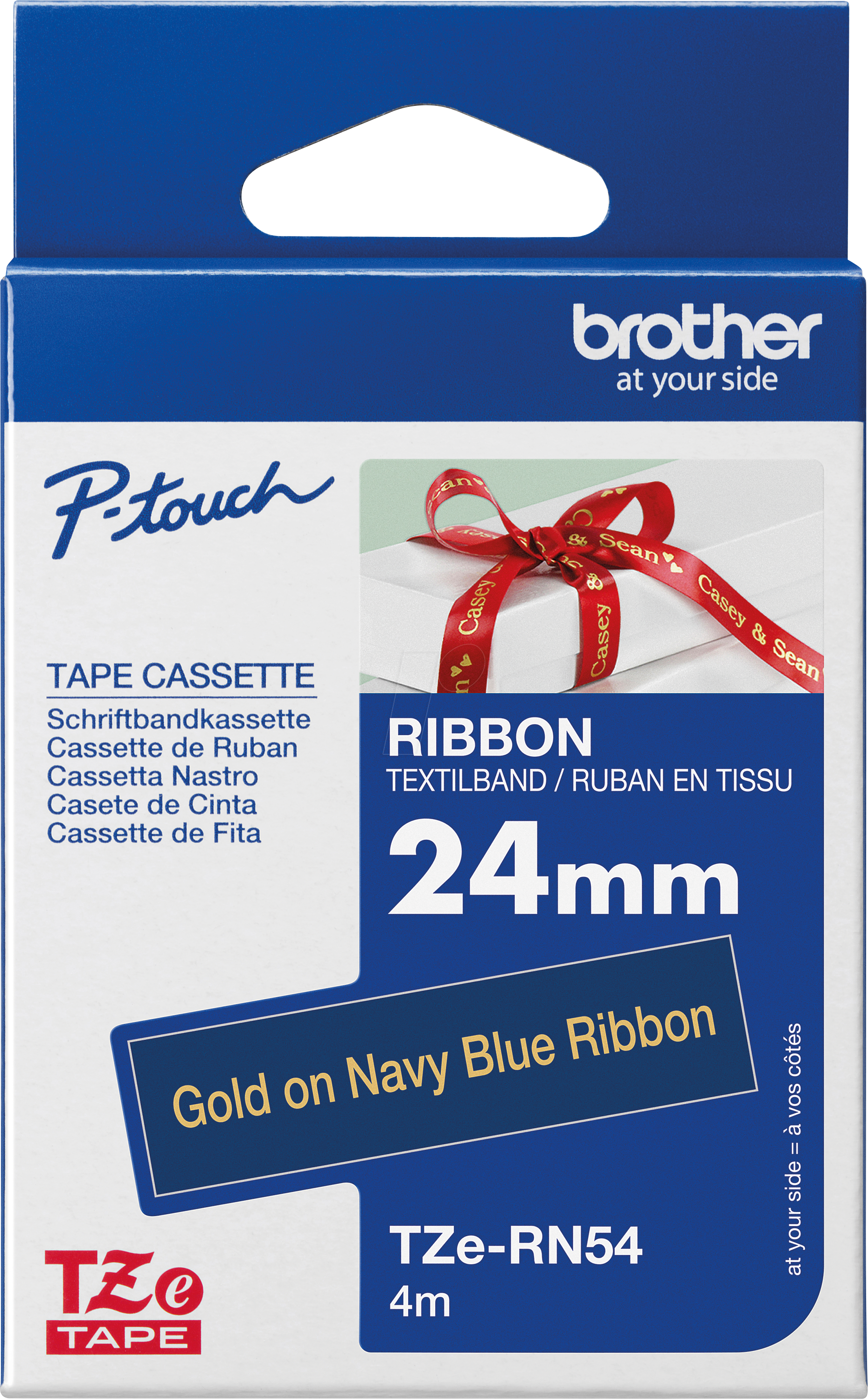 P-TOUCH TZERN54 - textiles Schriftband, gold auf marineblau, 24mm