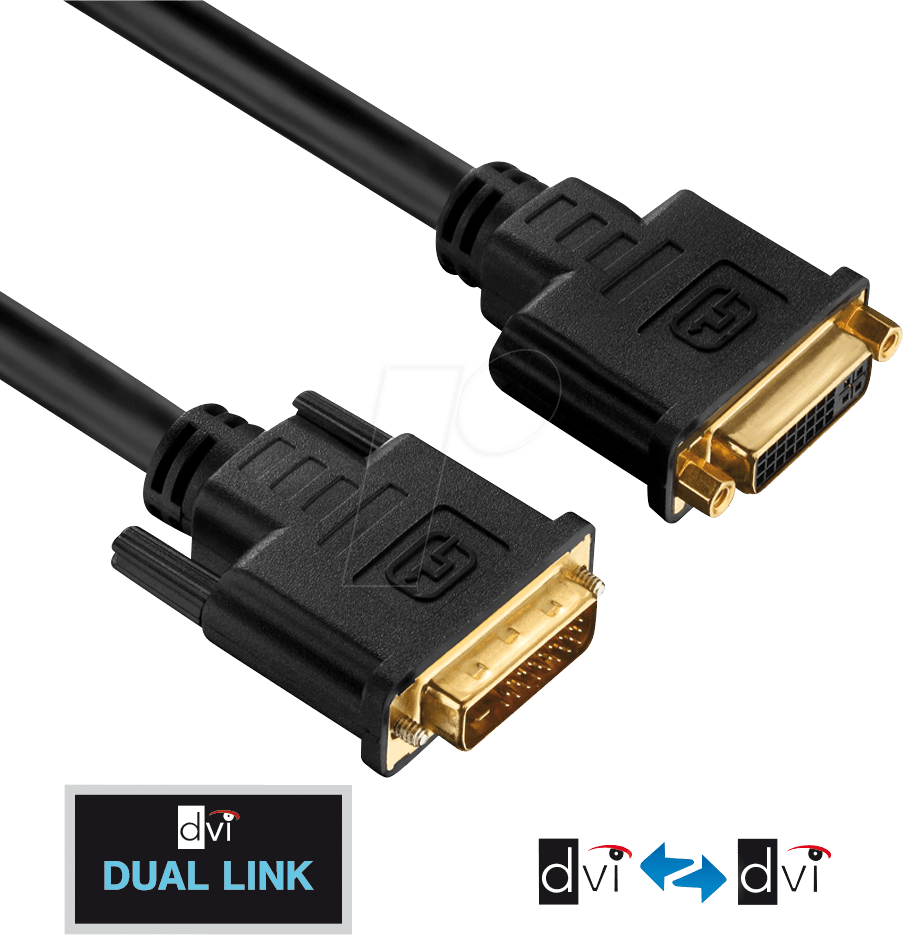 PURE PI4300-010 - DVI Verlängerung DVI 24+1 Stecker auf Buchse, Dual Link, 1 m