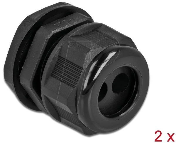 DELOCK 60371 - Kabelverschraubung PG21 für 2x Rundkabel, sw, 2 Stk