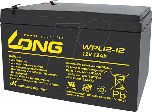 WPL 12-12-M - Blei-Vlies-Akku, 12 V, 12 Ah, Longlife