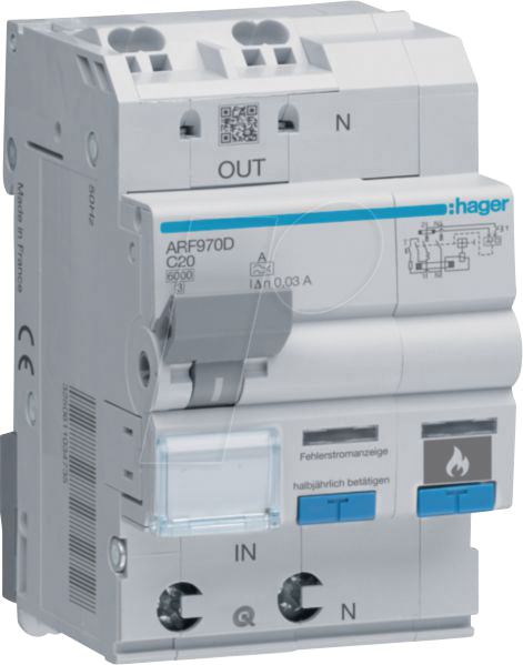 Thumbnail - HAGER ARF970D - Schutzeinrichtung AFDD + FI-LS, 6kA C-20 A 30mA Typ A 3M