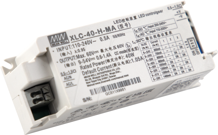 MW XLC-40-H-MA - LED-Netzteil, 40 W, 9 - 54 V, 0,6 - 1,4 A, Matter, CP