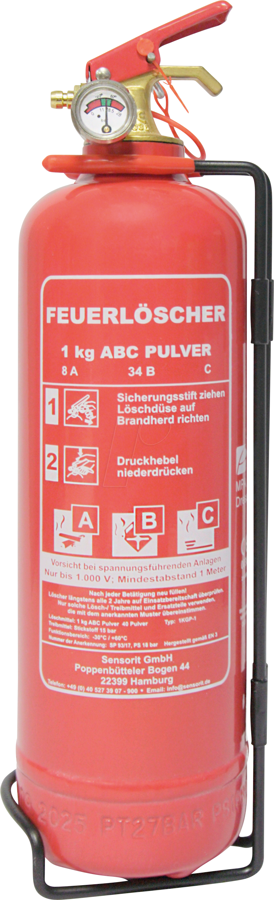 SENSORIT 1KGP - Feuerlöscher, Pulver, 1 kg