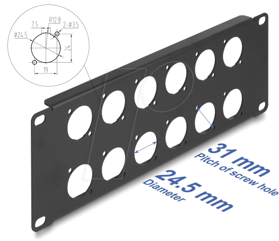 DELOCK 88054 - 10'' D-Typ Patchpanel, 12-Port, 2 HE, schwarz