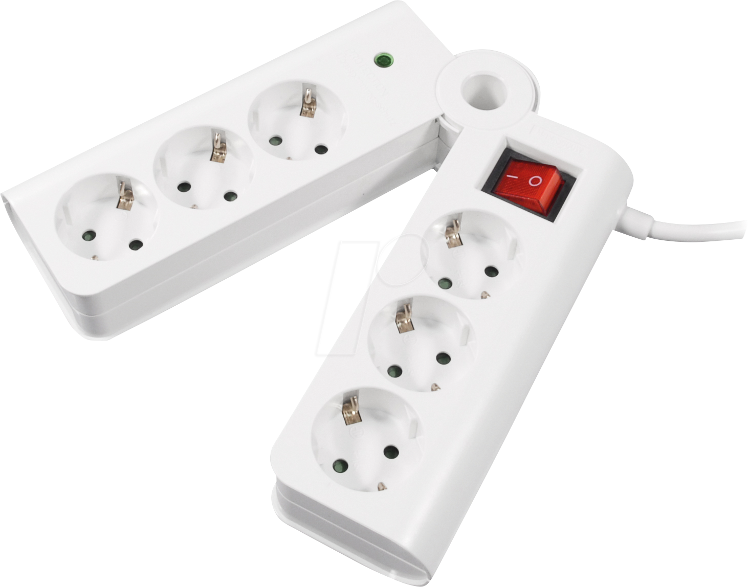 TME NV75-3WL - Steckdosenleiste, 6-fach, Ü-Schutz, faltbar, Schalter, 3 m, weiß