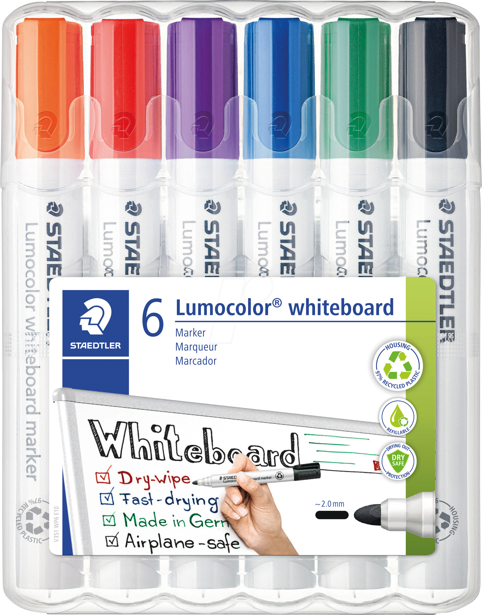 STAEDTLER 351WP6 - Whiteboard Marker, 2 mm, 6 Farben
