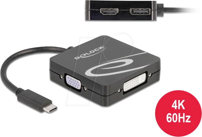 Thumbnail - DELOCK 63129 - Adapter USB-C zu HDMI + VGA + DVI + DP, 4K 60Hz
