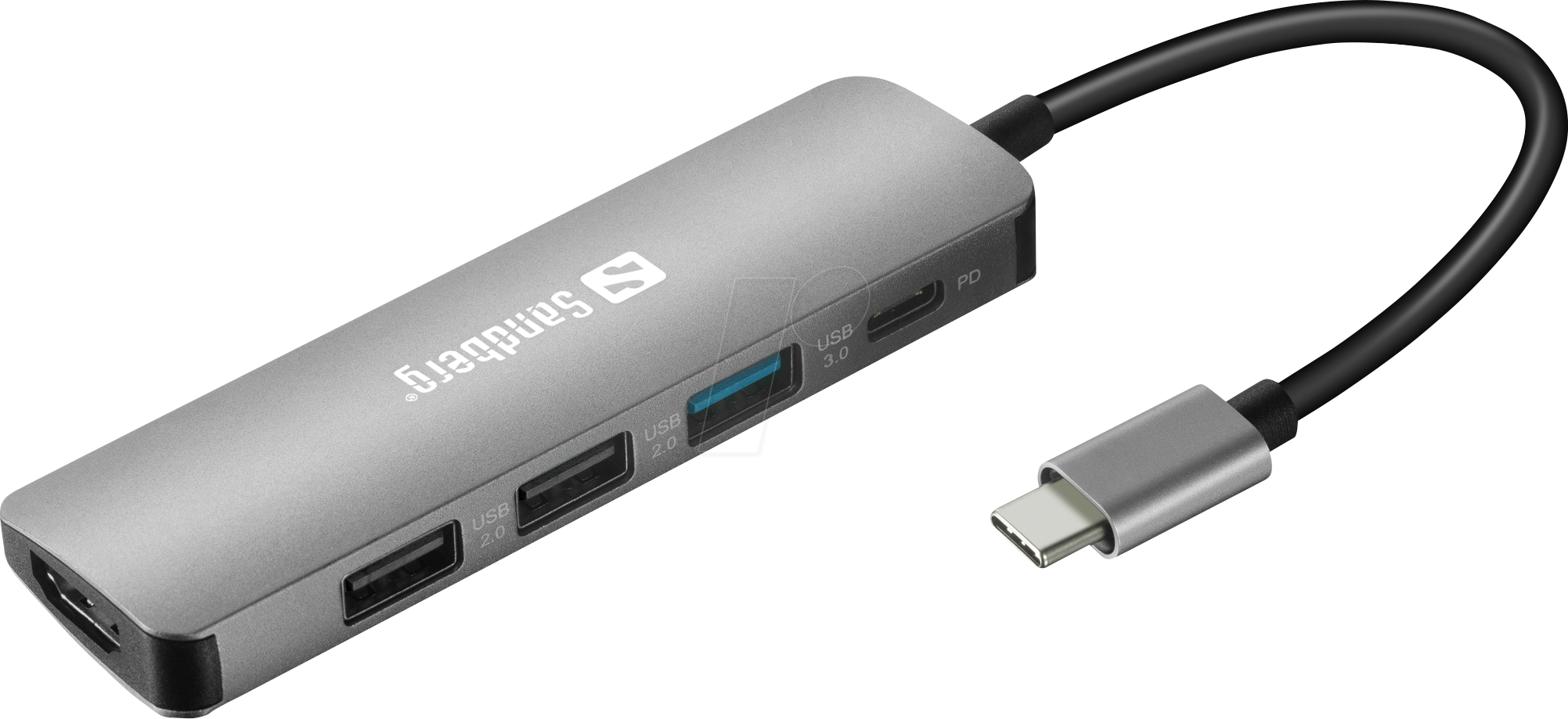 SANDBERG 136-32 - USB 3.0 Hub 5 Port, USB-C zu 1x USB 3.0, 2x USB 2.0, 1x HDMI, 1x